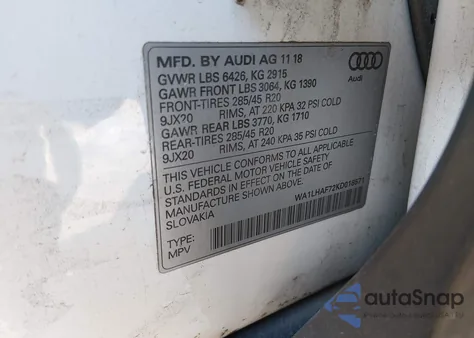 2019 Audi Q7 45 Premium/45 Se Premium from USA, damaged, VIN WA1LHAF72KD018571